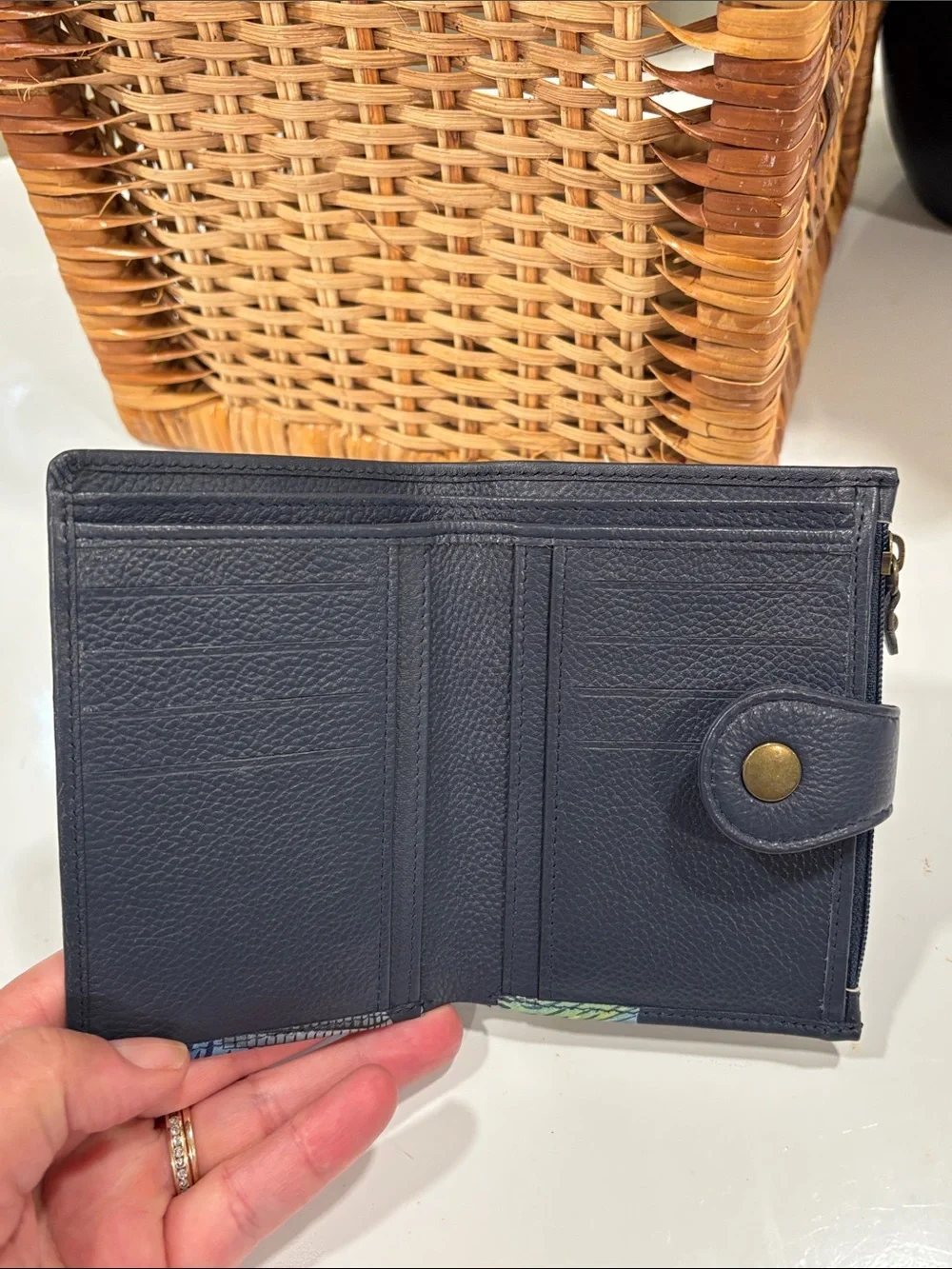 Anuschka Hand-Painted Love in Paris Butterfly Navy RFID Bifold Wallet  NWOT